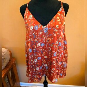 Floral Dark Orange Women's Lined Camisole with Glittery Threads